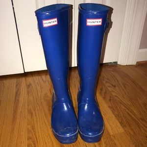 Hunter tall gloss blue rain boot size 7